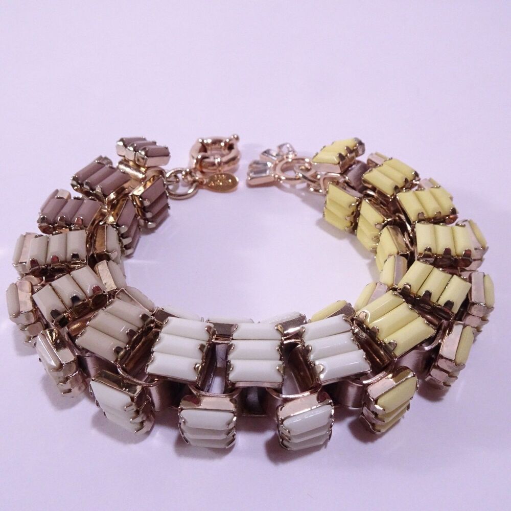 Neiman Marcus Lee Angel Cabochon Box Link Ombre Bracelet NWT 225 Tan Yellow